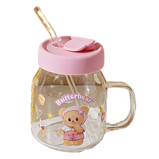 엠디지에프스위트홈 버터베어 빨대 유리컵 780ml, 1개, 핑크디저트