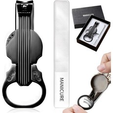 손톱깎이 손톱깍이 네일트리머 세트 방수 확대경이 달린 휴대용 바이올린 모양 손톱 및 발톱 정리기 스테인리스 스틸 남녀 노인용 네일 파일 포함 건블랙, Gun-black