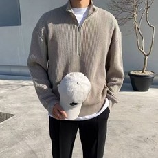 투니스 남성 단색 반집업 긴소매 니트 스웨터