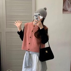 복고풍 라운드 넥 니트 조끼 여성용 가을 외출용 민소매 단추 가디건 스웨터 조끼