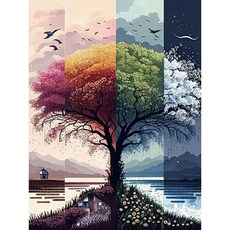 DIY 유화그리기 세트 중형 대형 캔버스 붓 물감 포함 30X40cm 40X50cm, 1세트, 사계 40X50