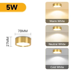 LED 스포트라이트 15/25W 삼색 천장 스팟 Led 램프 주방 Led 통 표면 장착 다운 램프 입구 용 실내 조명, 01 Tricolor_01 6PCS, 12 Golden 5W