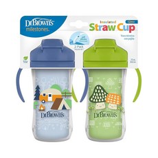 닥터브라운 단열 스트로우 손잡이 빨대컵 300ml 2개 블루그린, 2, Blue/Green