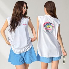 비키비키 서피 여성 래쉬가드 상의 나시 라운드 빅사이즈 비치웨어 수영복 UPF50+