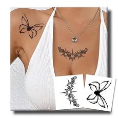 UBICA 여성용 반영구 타투 2장 현실적인 올드 스쿨 임시 타투 2장 팔 허벅지를 위한 가짜 타투 2주 지속 방수 무반사성 빈티지 인어 검 & 럭키 카드 로즈, Heart Chain & Spider Butterfly