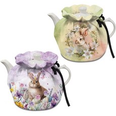 단열 주전자 커버 티포트 코지 주방 티팟 먼지 아침 식사 냄비 워머 커버고무밴드 포함 벌새와 꽃 프린트, 꽃과 토끼