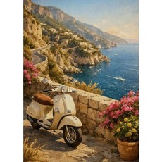 레트로 빌라 석류나무 정원 지중해 해안 전망 포스터 벽 예술 그림 캔버스 홈 장식, 7. 9