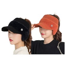 클리커스 여성 가을 겨울 골프 등산 모자 6종 2개, 블랙 + 오렌지