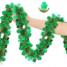 15.2m(50피트) 성 패트릭의 날 반짝이 화환 그린 골드 토끼풀 클로버 화환 반짝이는 메탈릭 걸이식 토끼풀 스트리머 성 패트릭의 날 장식 아일랜드 장식, 50FT-Style 2