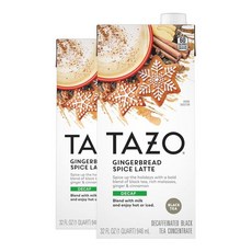 TAZO 디 진저브레드 스파이스 라떼 차 농축액 32단위파운드 오즈 카톤 2팩, Decaf Gingerbread Spice, 32 Fl Oz (Pack of 2), 946ml