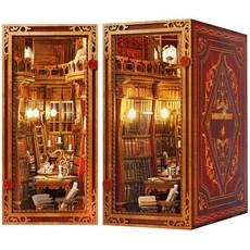 JOOHOUR DIY 북 누크 키트 이상한 나라의 앨리스 인형의 집 미니어처 북누크 책장 인서트 골목 3D 나무 퍼즐 북엔드 모델 빌딩 청소년 및 성인을 위한 선물 떨어지는 도, 마법에 걸린 도서관.