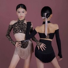 라인 댄스 의류 무대 의상 프린지 스커트 레오파드 라틴 대회 술 댄스웨어 아메리카 복장 201850