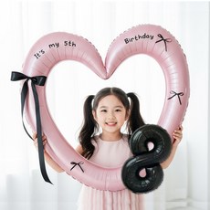 연지마켓 생일 하트프레임풍선 블랙 숫자 생일파티 용품 세트 (자유레터링), 1세트, 핑크하트 숫자 8