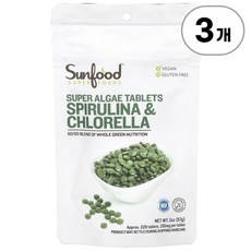 썬푸드 슈퍼 알지 타블렛 스피루리나 앤 클로렐라 Sunfood Super Algae Tablets Spirulina & Chlorella 228정, 3개