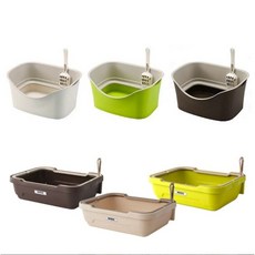 日本 Bonbi 樂樂雙層防護貓便盆 提籃式貓砂盆 雙層結構分離貓砂尿液 防護邊緣減少外濺, 1個, 【提籃式】BO70318 綠色 M號