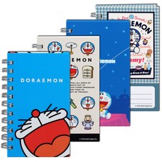 도라에몽 베이직 수첩/캐릭터 두꺼운 스프링 유선 미니 휴대용 노트, 4개, 골고루