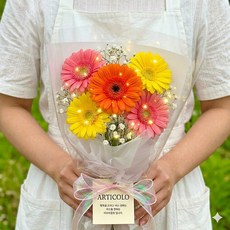 아르띠콜로 거베라 생화 꽃다발 택배 [주말도착 가능] 축하 기념일 선물 꽃배달 싼곳 + LED램프 쇼핑백 포함, 1개, 거베라(5송이)