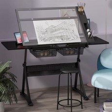 드로잉보드 도면 걸이 만화 웹툰 테이블 이젤 그림 그리는 책상 작업대, A. (4)좌우더블서브보드-화이트, 1개