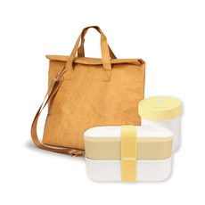 온다온 밤부 도시락통+국통+가방 세트 항균 2세대 전자레인지 2단 죽통 런치박스 캠핑 대용량 수저 소풍 직장인, 1세트, 옐로우+브라운