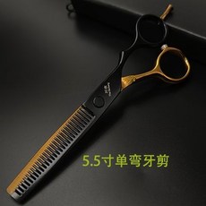 440C 理髮剪刀 6吋 耐用鋒利型 專業級理髮師專用剪刀 文具美術用具, 1個, 5.5寸黑金單彎牙剪