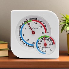 무건전지 아날로그 온습도계 화이트 사각 반영구 탁상용