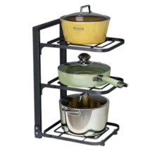 주방 싱크대 하부장 3단 냄비 받침대 높이 조절 프라이팬 다용도 수납 정리대, 검정(23x27x43cm), 1개