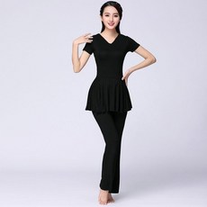 新款莫代爾短袖上衣裙褲兩件套裝, 純黑V領套裝1,2XL, 純黑V領