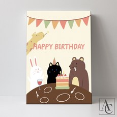 더아트컴퍼니 동물 블랙 드로잉 아트 일러스트 인테리어 포스터 그림 액자 14종(8-14), 13. 생일파티