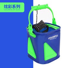 玉佳 打水桶 釣魚裝備 路亞野釣 可摺疊手提魚護 裝魚桶 戶外魚箱 活魚桶, 藍色,20釐米(1個)