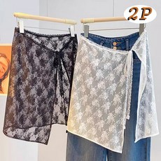 1+1여성 여름 레이스 시스루 랩스커트 커버업 레이어드 스커트
