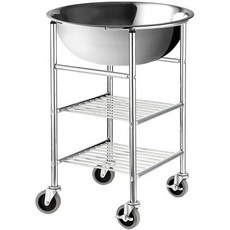 30쿼트 스테인리스 스틸 믹싱 볼과 롤링 스탠드 – 잠금 캐스터와 저장 선반이 있는 상업용 준비 카트 샐러드 반죽 반죽용 내구성 강한 이동식 스테이션 조립이 간편함, 30쿼트 스테인리스 스틸 믹싱 볼과 롤링 스탠드 – 잠