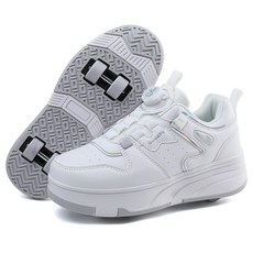 PHTEER 롤러슈즈 4륜 스케이트화 다이얼 휠리스 운동화 바퀴달린신발 F15, 화이트, 1개