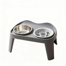 寵物加高雙碗架 慢食碗設計 防溢出 可拆卸清洗 保護頸椎, 邁洛灰中號43*25*19.5cm, 1個