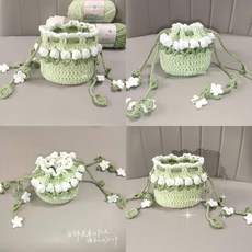 튤립 코바늘 가방 DIY 키트 수공예 선물, 튤립 조임끈 가방 재료, 재료 도구 설명서 가이드