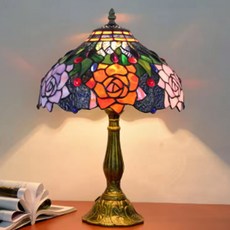 스몰아씨 아메리칸 튤립 테이블 램프 티파니 스타일 스테인드 글라스, 로즈