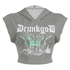 레터 프린트 후드 여성 하이 스트리트 하라주쿠 빈티지 민소매 스웨터 캐주얼 크롭 스웨터 셔츠 의류 탑스