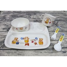 大祺百貨 大寶熊餐具組 兒童學習餐盤五入組（餐盤/餐碗/杯子/湯匙/叉子）, 1個