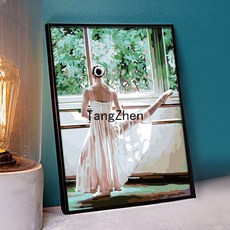 【TangZhen】유화그리기 유화그리기세트 diy 수제 채색 디지털 유화 발레 무용 커플 디지털 색칠 손그림 압축 풀기 거실 장식 40*50, 발레 연습, 60x75 두께 내곽선 더블 페인트 펜 + 콤보 외곽, 1개