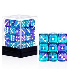 해외 Handan 24팩 16MM 6면 주사위 세트 반투명 색상 D6 게임 Yahtzee Bunco 또는 교육 수학을 위한 표준 휴대용 파우치 포함옐로우 미국매장정품+ 1723, 그린 퍼플 글리터.