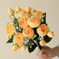 화예원 생화같은 리얼 작약 성묘 조화 꽃다발 셀프 웨딩 촬영 소품 부케 부쉬, 오렌지, 2개