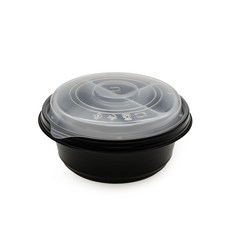 뚝배기형 JB222 2단 용기 검정 850ml 300개 도시락용기 일회용 배달 포장, 내피/1칸반투명/300개