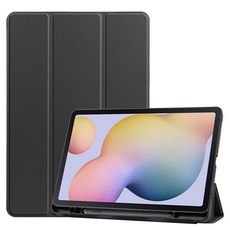 뷰씨 S펜수납 심플 스마트커버 태블릿 케이스, 블랙