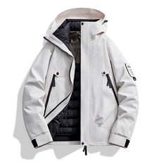 秋冬三合一衝鋒衣羽絨情侶款，戶外休閒登山兩件套，石墨烯黑金保暖內膽