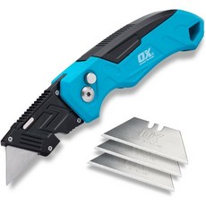 OX 도구 프로 헤비 듀티 고정형 접이식 박스 커터 유틸리티 나이프 쉬운 교체 블레이드 버튼 포함 - 빠른 작동 강력한 구조의 교체용 3개, 하나