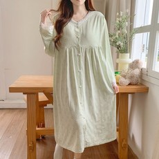 봄 가을 임산부 긴팔 잠옷 원피스 임부 체크 수면 원피스 편안한 수유 롱 원피스 JS