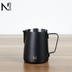 【N.SPACE】304不鏽鋼拉花杯 鷹嘴拉花壺 專業咖啡奶泡杯 拿鐵拉花鋼杯 輕鬆製作精美咖啡拉花, 1個, 曜石黑 350ML (內刻度), 曜石黑