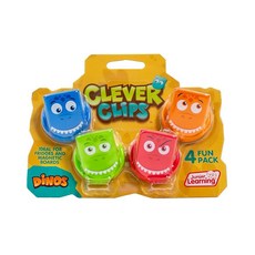 Junior Learning: Clever Clips - Dinos - 4피스 펀 팩 강력한 자석 뒷면 다채로운 공룡 페이스 클립 냉장고 및 자석 보드 가정 및 학교