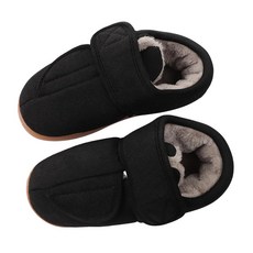 겨울 가정용 슬리퍼 조절 가능한 후크 앤 루프 하우스 슈즈 미끄럼 방지 아늑한 신발 남성 여성 실내 실외 당뇨병 환자 부은 발 블랙.