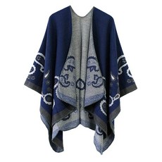 Urban CoCo 판초 망토 여성용 컬러 블록 숄 랩 앞쪽 트임 시리즈 1-카키 One Size 142297, 시리즈 21-네이비 블루