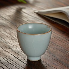 林德豐汝窯茶杯台灣豐子汝窯茶具陶瓷茶杯汝窯天青色-直口杯80cc, 1個